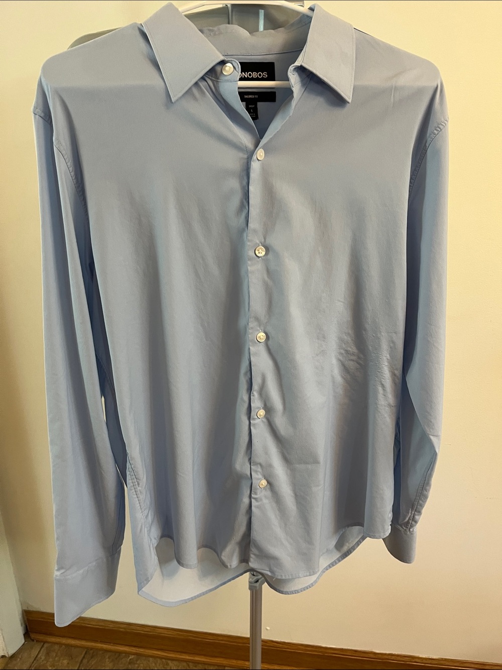EUC Bonobos Pale Blue Long-Sleeve Dress Shirt Tailored Fit Sz L Short